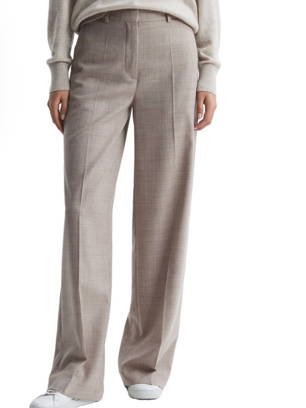 NWT REISS Hazel Wide Leg Wool Blend Trousers Oatmeal US 10
